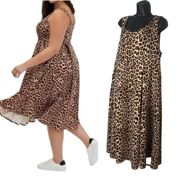 torrid Dresses & Skirts - Torrid Leopard Animal Print Sweetheart Skater Midi Pocket Dress